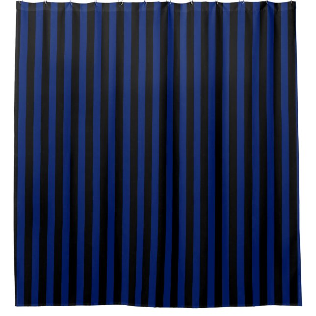 Blaue und schwarze Streifen Duschvorhang (Vorderseite)