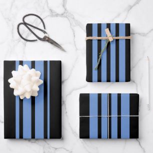 Blaue und schwarze Streifen Geschenkpapier Set