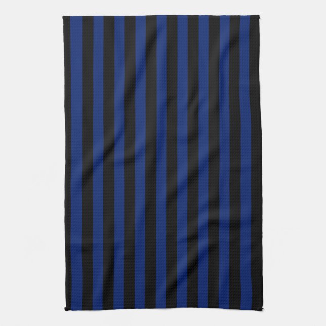 Blaue und schwarze Streifen Geschirrtuch (Vertikal)