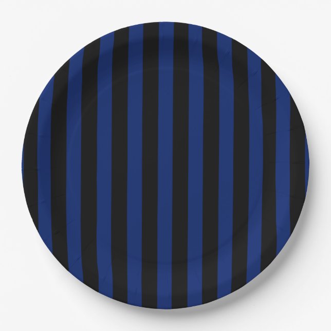 Blaue und schwarze Streifen Pappteller (Vorderseite)