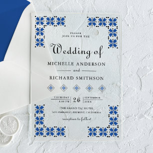 Blaue und schwarze ukrainische Stickerei Hochzeit Acryleinladungen