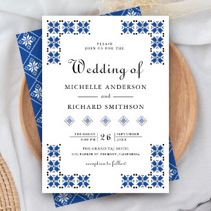Blaue und schwarze ukrainische Stickerei Hochzeit Einladung