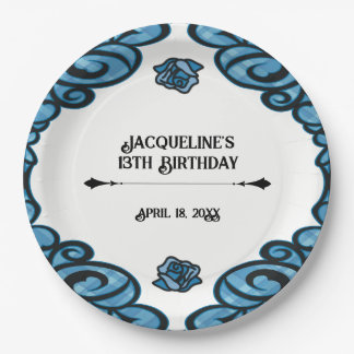 Blaue und schwarze vergitterte Rosenprinzessin Geb Pappteller