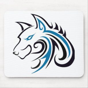 Blaue und schwarze Wolf-Kopf-Kontur Mousepad