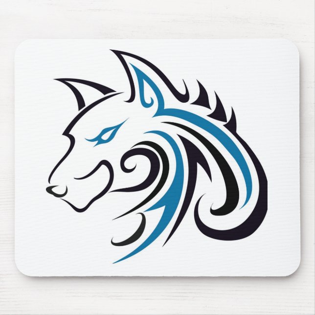 Blaue und schwarze Wolf-Kopf-Kontur Mousepad (Vorne)