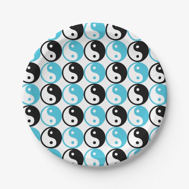 Blaue und schwarze Yangan-Muster Pappteller (Vorderseite)