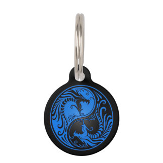 Blaue und schwarze Yin Yang Drachen Tiernamensmarke