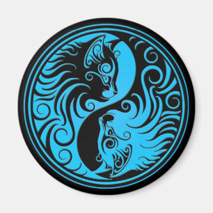 Blaue und schwarze Yin Yang Kätzchen Magnet