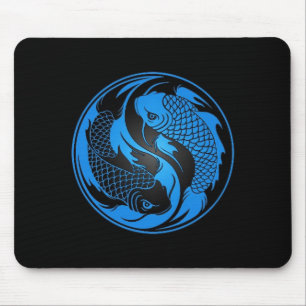 Blaue und schwarze Yin Yang Koi Fische Mousepad