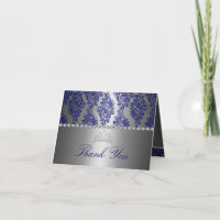 Blaue und silberne Blumenprint Dankeskarten
