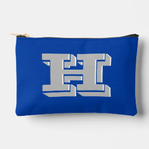Blaue und silberne College-Block-Schrift Initiale Zubehörtasche