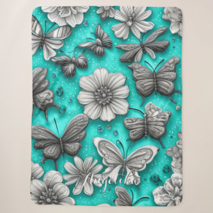 Blaue und silberne florale Schmetterlinge mit indi Sherpadecke