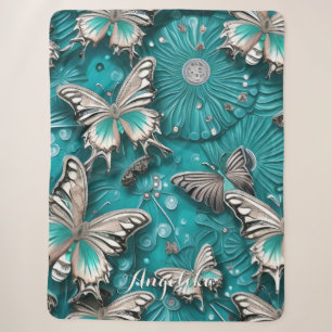 Blaue und silberne florale Schmetterlings-Name-Anp Sherpadecke