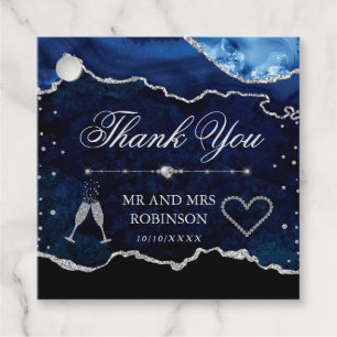 Blaue und silberne Glitter-Marmor-Achat-Hochzeit Geschenkanhänger