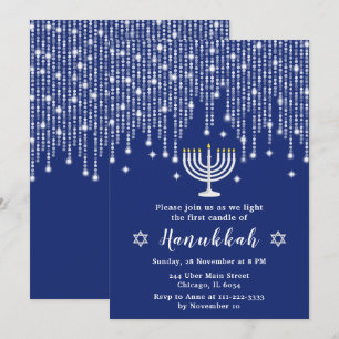 Blaue und silberne Lichterkette Chanukka-Party Einladung