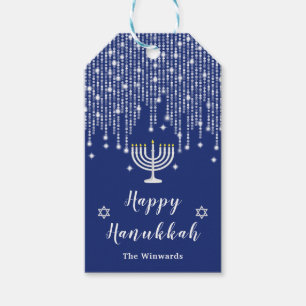 Blaue und silberne Lichterkette Frohes Chanukka Geschenkanhänger