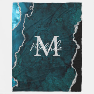 Blaue und silberne Marmor-Achat-Koordinaten Fleecedecke
