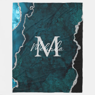 Blaue und silberne Marmor-Achat-Koordinaten Fleecedecke