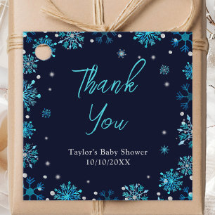 Blaue und silberne Schneeflocken-Baby-Shower-Danke Geschenkanhänger