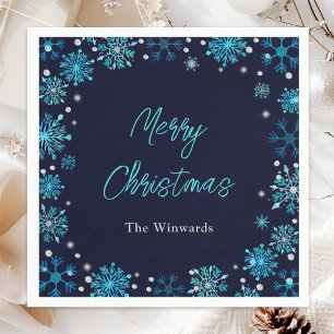 Blaue und silberne Schneeflocken-Weihnachtsfeier Serviette