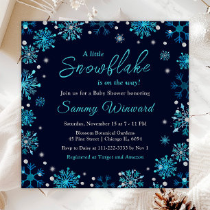 Blaue und silberne Schneeflocken Winter-Baby-Party Einladung