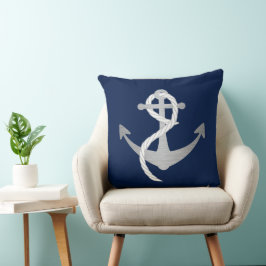 Blaue und silberne Seefahrer Moderne Martime Kissen