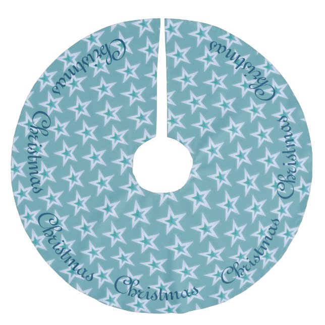 Blaue und silberne Weihnachtssterne Polyester Weihnachtsbaumdecke (Vorderseite)