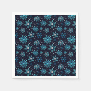 Blaue und Silberne Winterschneeflocken Serviette