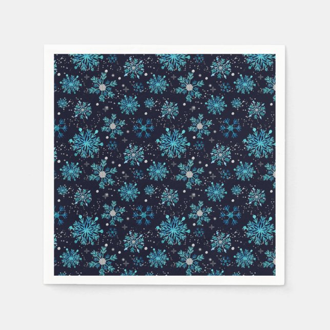 Blaue und Silberne Winterschneeflocken Serviette (Vorderseite)