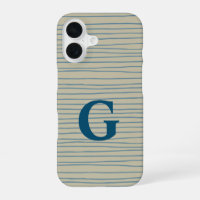 Blaue und Taupe Abstrakte Linien Muster Monogramm