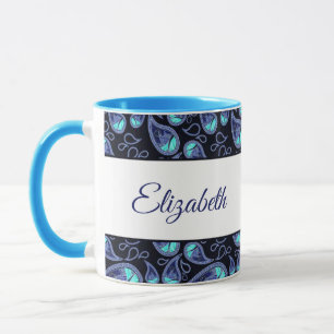 Blaue und teal paisley personalisierte Tasse