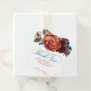 Blaue und Terrakotta-Blumen-Hochzeit Danke Geschenkanhänger