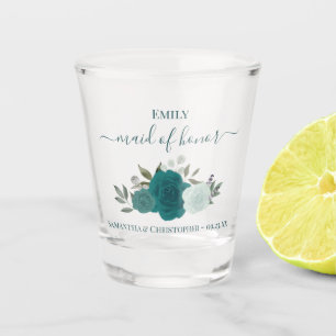 Blaue und Türkisfarbene Rosen Elegante Trauzeugin  Schnapsglas