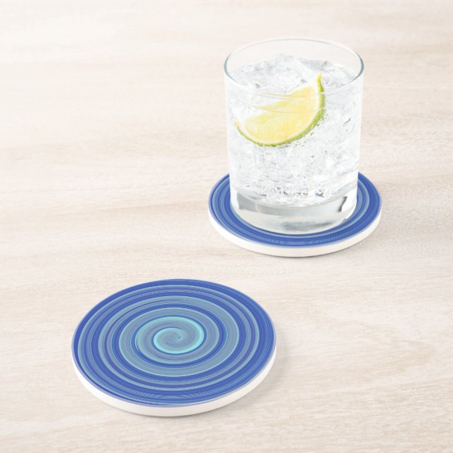 Blaue und türkisfarbene Spirale Getränkeuntersetzer (Seite)