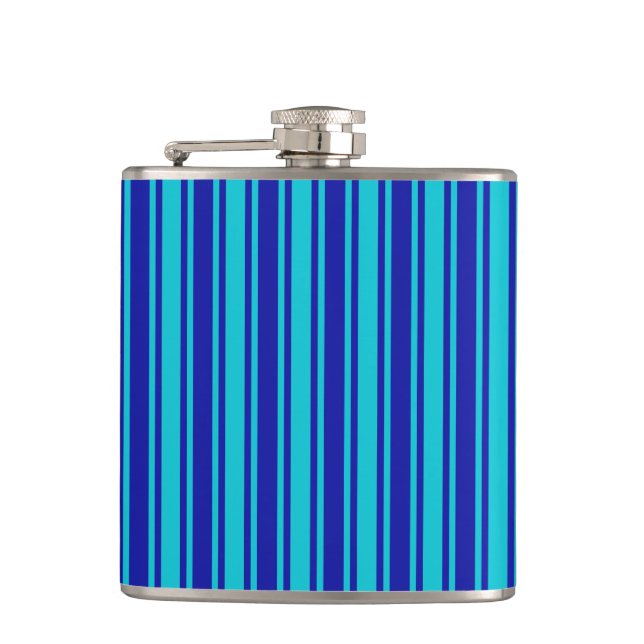 Blaue und türkisfarbene Streifen Flachmann (Vorderseite)