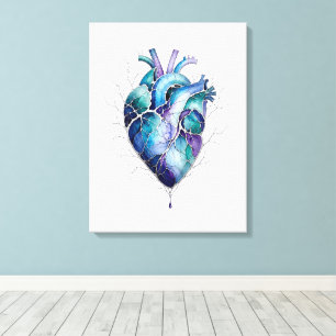 Blaue und violette anatomische Herz-Wandkunst Leinwanddruck
