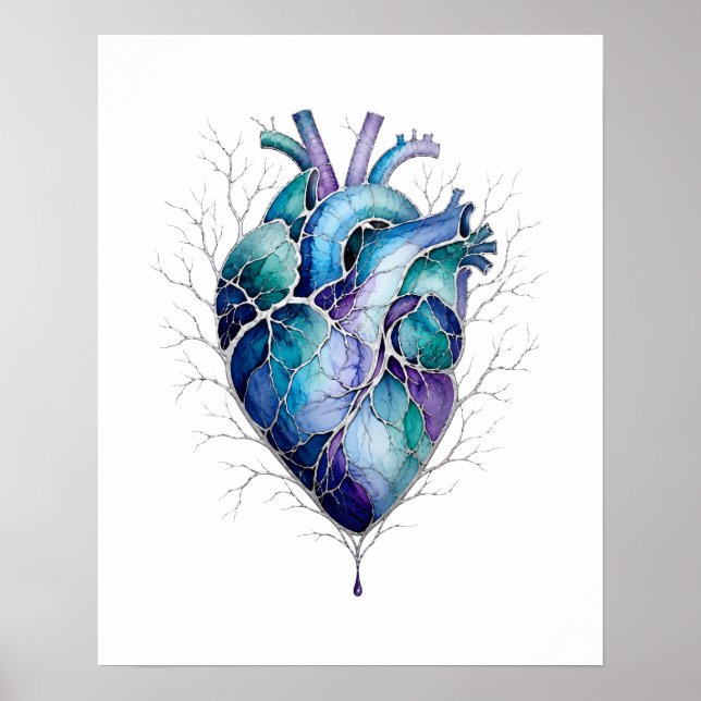 Blaue und violette anatomische Herz-Wandkunst Poster (Vorne)