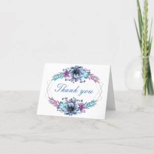 Blaue und violette Aquarell-Blumen Dankeskarte