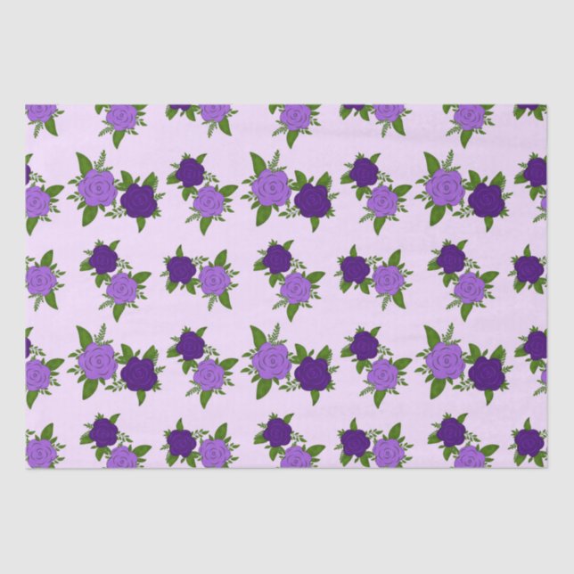 Blaue und violette Blumen mit violettem Muster Seidenpapier (Vorderseite)