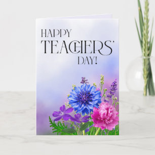 Blaue und violette Blumenkarte zum Tag des Lehrers Karte