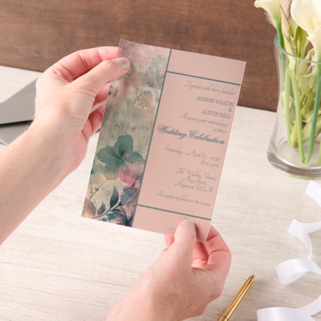 Blaue und violette florale gerahmte Hochzeit (Handgehalten)