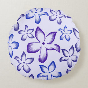 Blaue und violette florale Rundkissen mit Pinselst Rundes Kissen