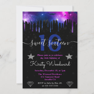 Blaue und violette Galaxie-Marmor-Sweet-Sixteen Einladung