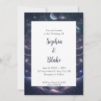 Blaue und violette himmlische Fantasy-Hochzeit Einladung