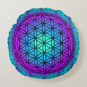 Blaue und violette Lebensblume Positive Affirmatio Rundes Kissen