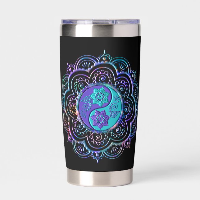 Blaue und violette Mandala-Wasserflasche Thermobecher (Vorderseite)