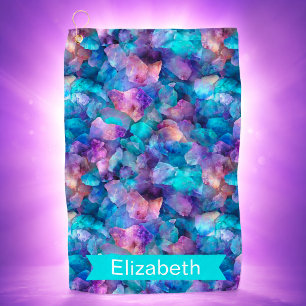 Blaue und violette Opal-Kristall-Personalisierung Golfhandtuch