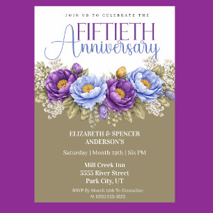 Blaue und violette Pfingstrose 50. Hochzeitstag Einladung