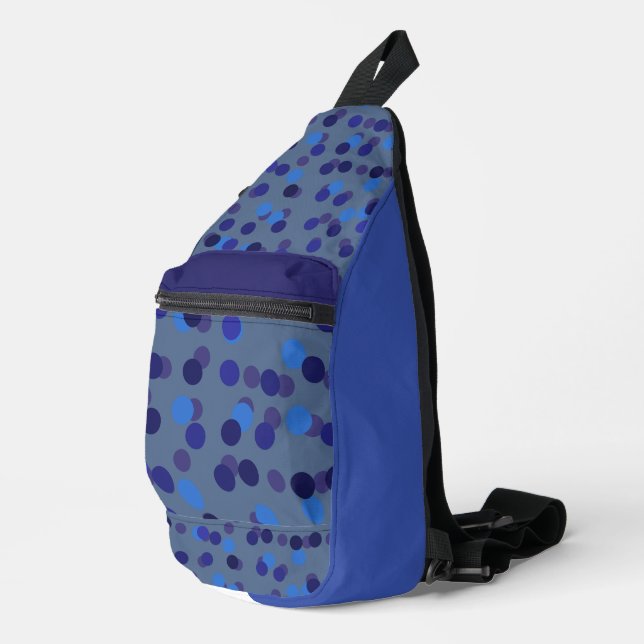 blaue und violette Punkte Crossbody Bag (Rechte Ecke)