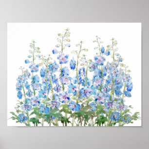 Blaue und violette Ritterspornfeld-Wasserfarbe Poster